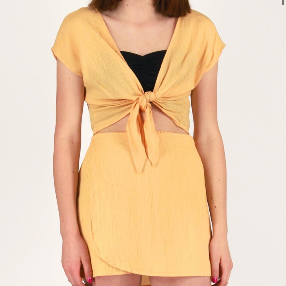 Yellow Front Tie Shirt and Wrap Skirt